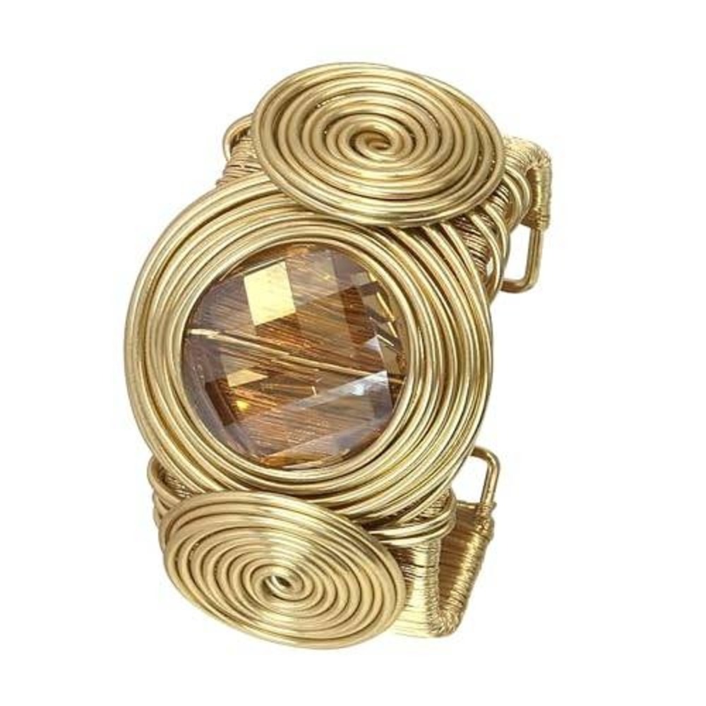 Gold Wire Wrapped Cuff‎ Bracelet Amber Crystal Spiral Boho Handcrafted Jewelry